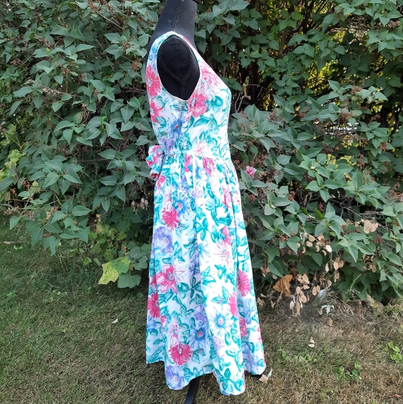 VTG 80s Honors Backless Floral Fit & Flare Dress S - Picture 7 of 16